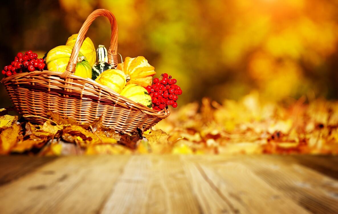 Фото бесплатно обои корзина с фруктами, осень, размытый фон