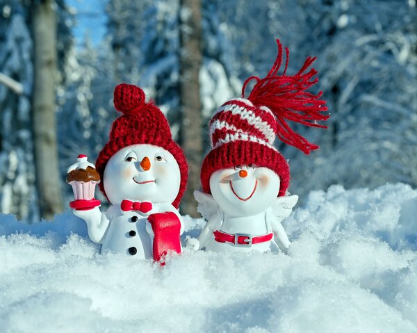 снеговики, фигуры, рождественский мотив, поздравление, забава, смешные