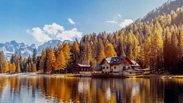 озеро намбино, Италия, дом, падать, Альпы