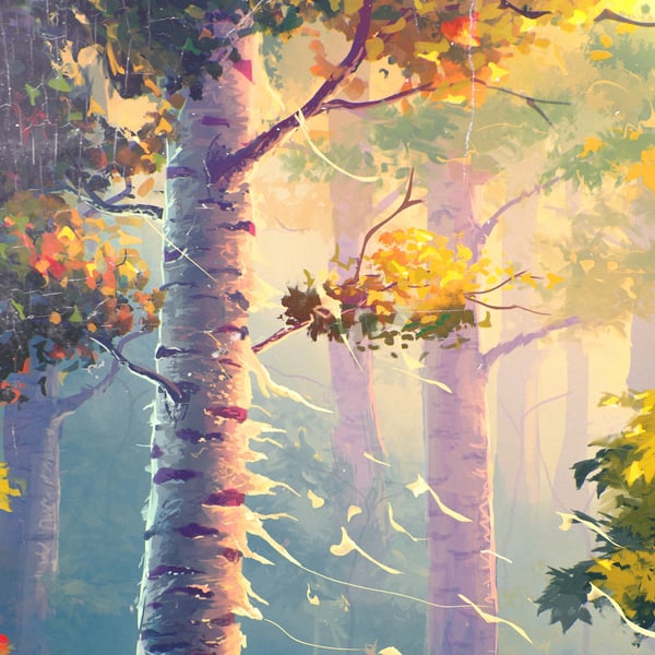 Природа, Осень, Живопись, Деревья, Берёзы